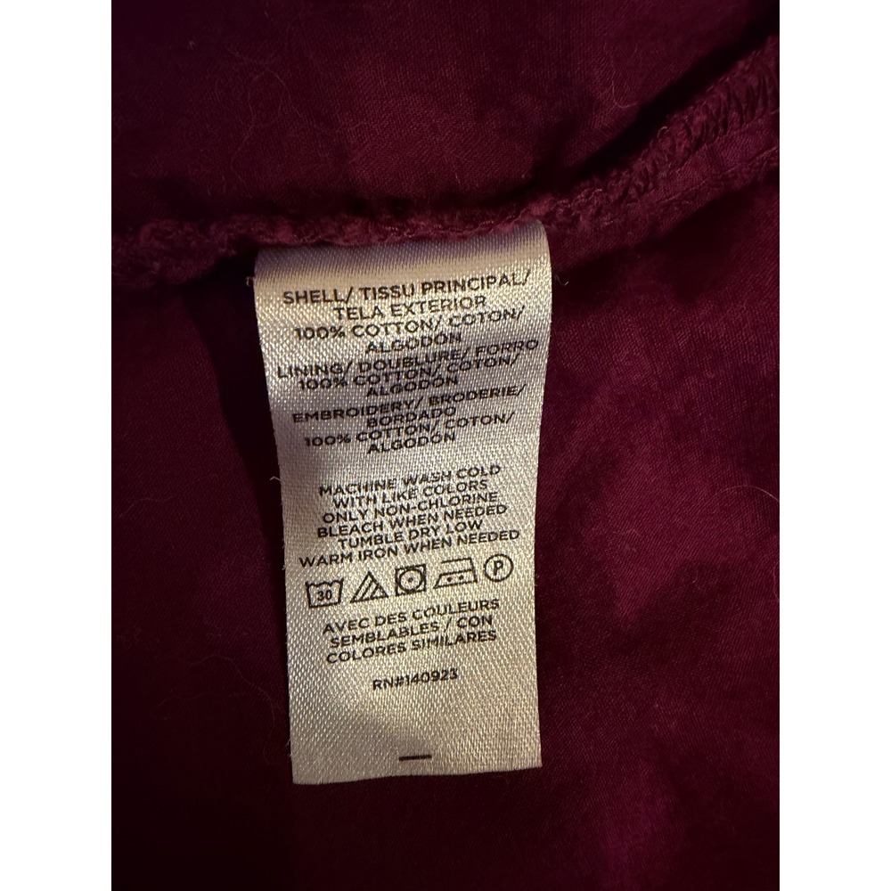 LOFT Womens Blouse Plum Small Eyelet Ruffle Boho Peasant Top Cottagecore Summer - Picture 6 of 6